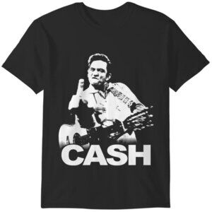 Johnny Cash Finger Guitar Pose Shirt Country Music Legend Graphic Tee Retro Fan